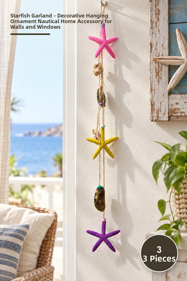 3Pcs Starfish Pendulum - Decorative Hanging Ornament Marine Themed Home Accessory Hanging Starfish Nautical Ornament for Wall Window