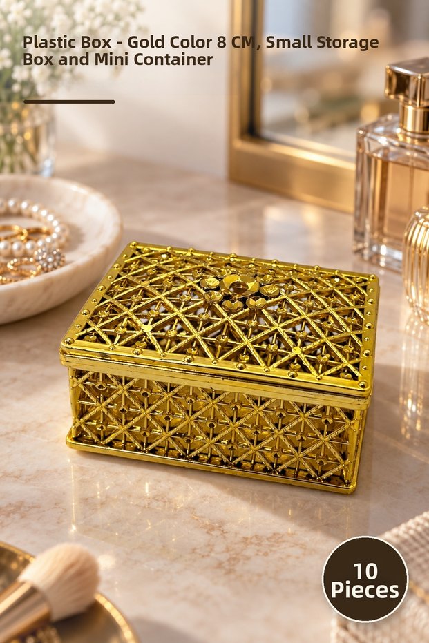10 Plastic Boxes – Gold Color 8 Cm, Small Storage Box and Mini Container