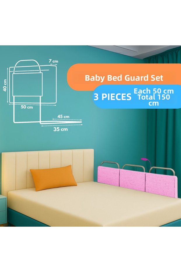 New Generation Bed Barrier 50X40 cm Pink (3 Pieces) - Painted
