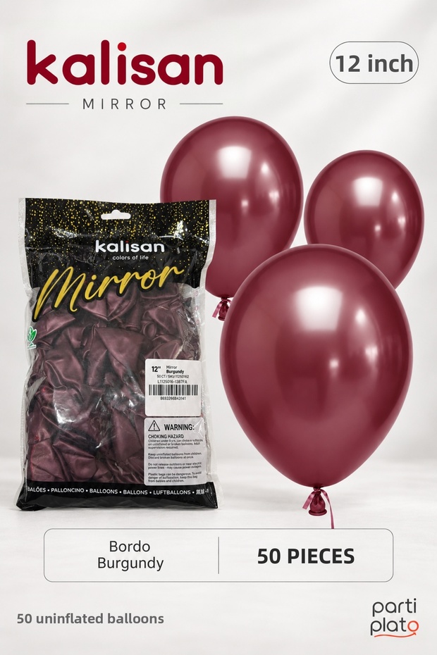 Mirror Burgundy (Burgundy) 12 Inch 50-Pack Chrome Latex Balloons
