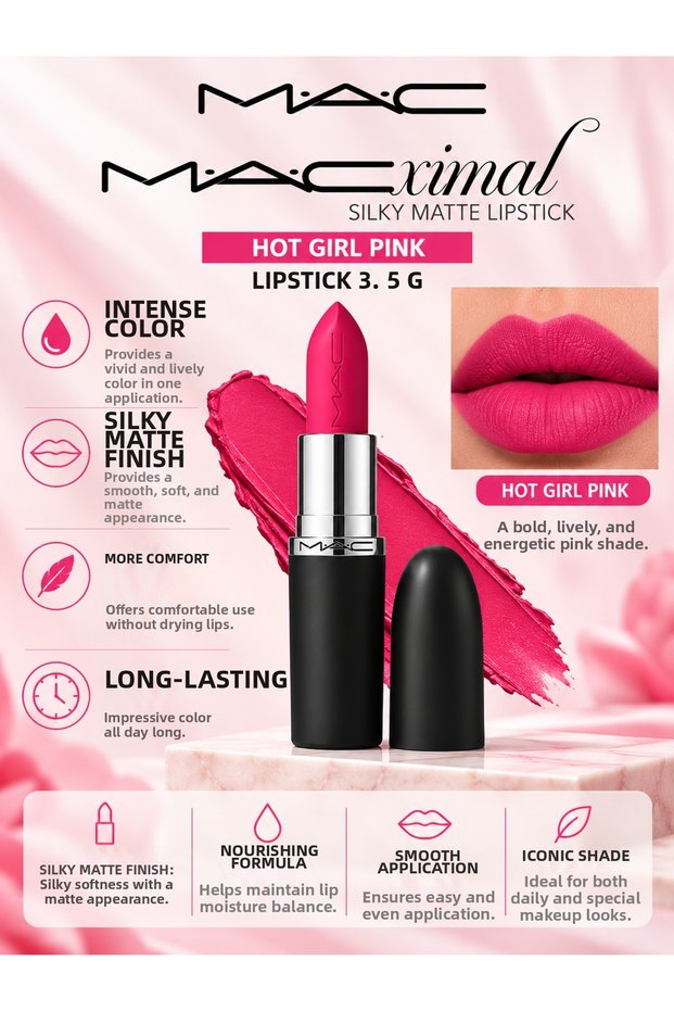 Macximal Silky Matte Lipstick Hot Girl Pink 3.5 g – Silky Matte Texture and Intense Color Lipstick