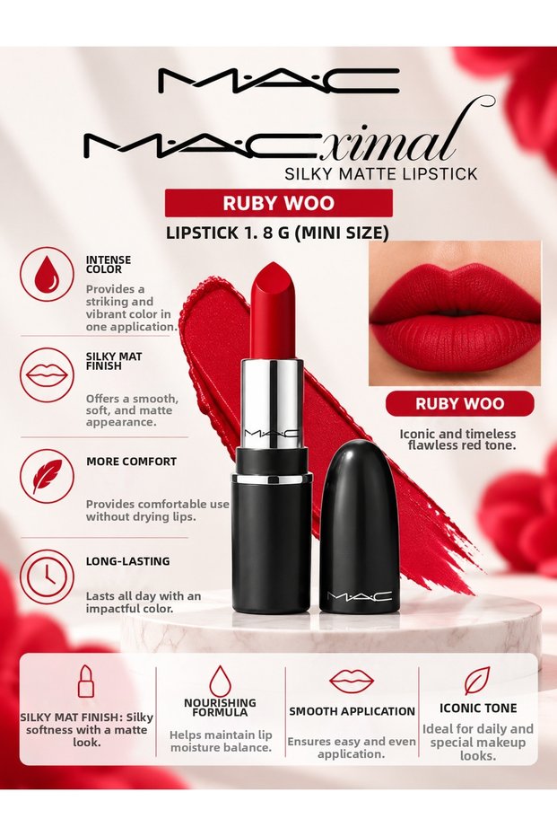 Macximal Silky Matte Lipstick Ruby Woo 1.8 g – Silky Matte Texture and Intense Color Lipstick
