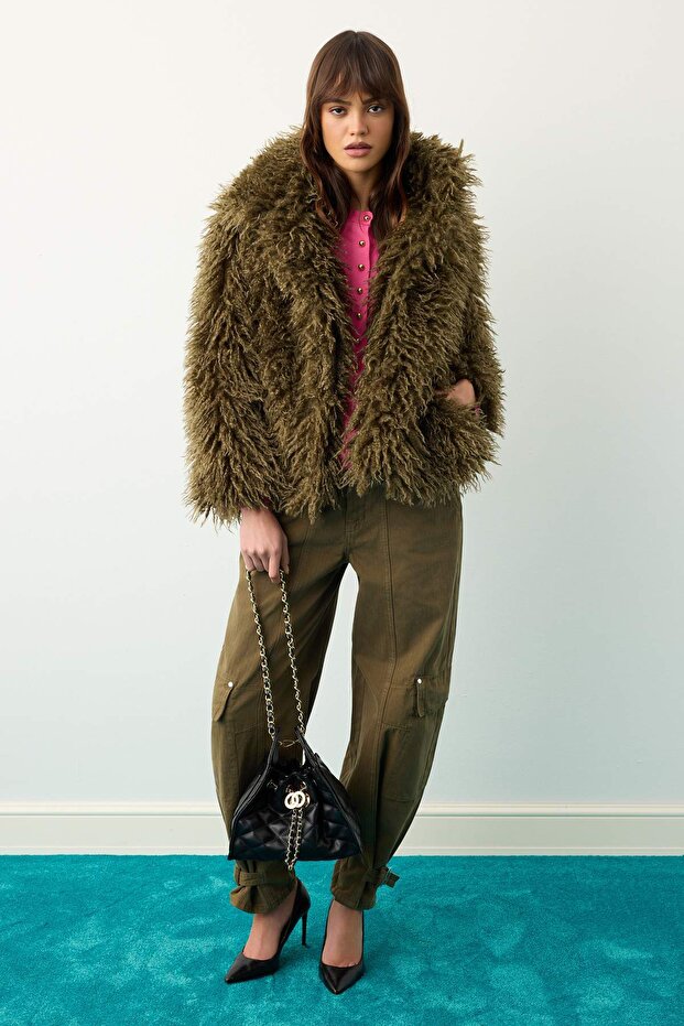 Limited Edition Khaki Faux Fur Oversize Midi Coat Twoaw27Kb00041