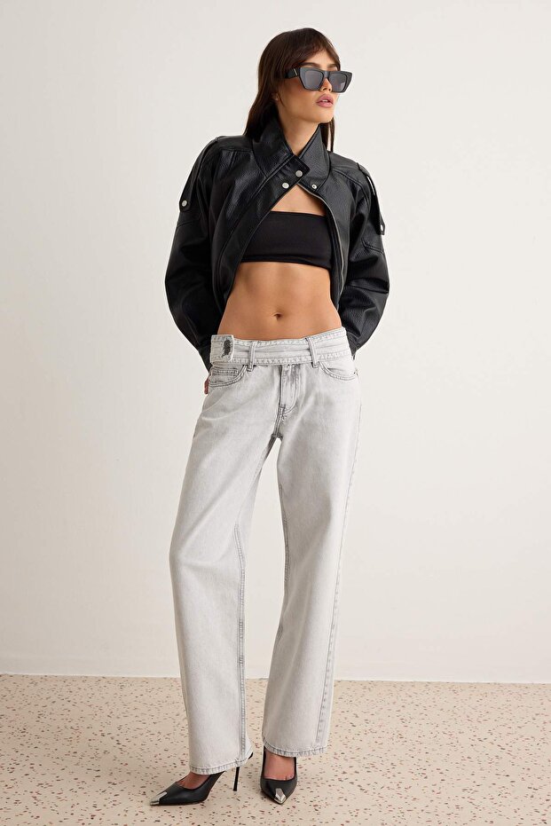 Gray Low Waist Wide Leg Jeans Twoaw27Je00312
