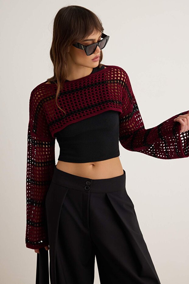 Siyah Ajurlu/Delikli Bolero Triko Kazak TWOAW27KZ00296