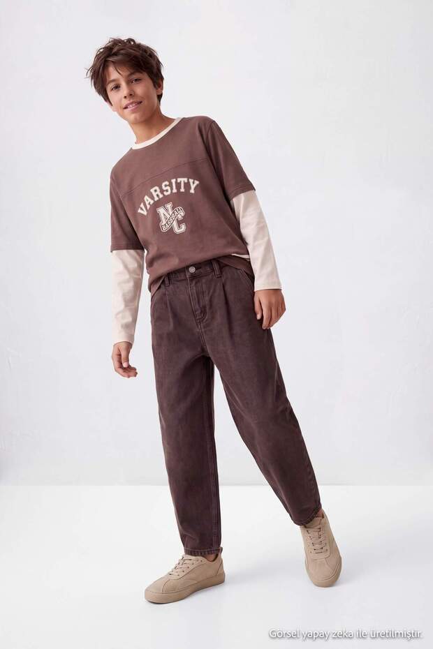 Brown Flexible Fabric Boys' Barrel Fit Jean Trousers Tkdaw27Je00015