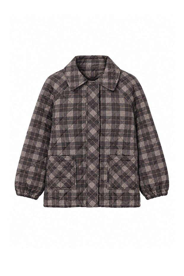 Brown Plaid Regular Fit Quilted Oversized Coat Twoaw27Aw00034