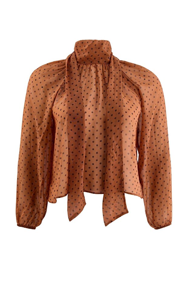 Brown Chiffon Woven Plus Size Blouse