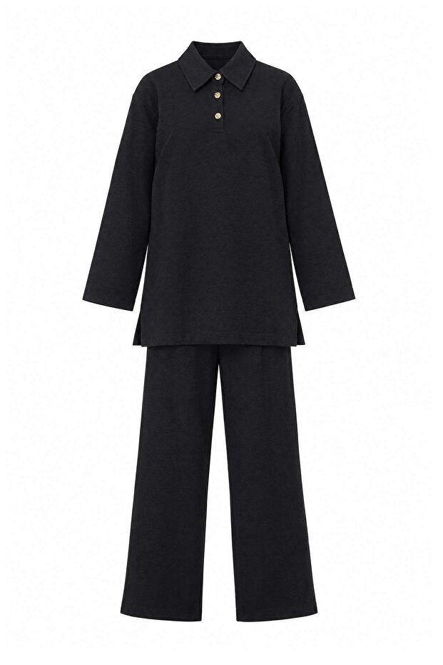 Black Regular Thessaloniki Soft Fabric Knitted Bottom - Top Set Tctaw26Us00061