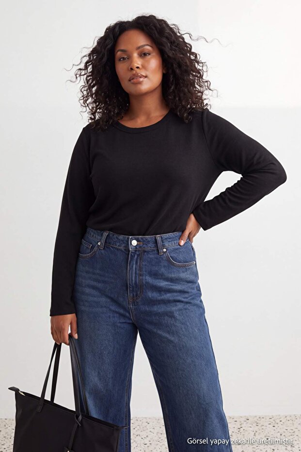 Black 100% Cotton Tok Fabric Basic Large Size T-Shirt Tbbaw27Bf00006