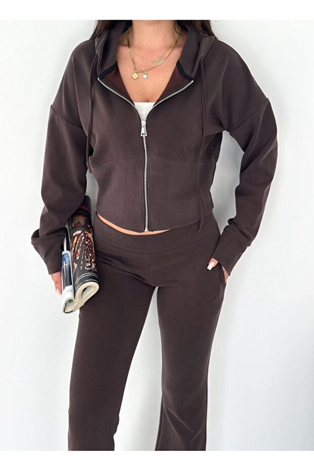 Women's Zippered Hooded Spanish Style Sweatpants Set