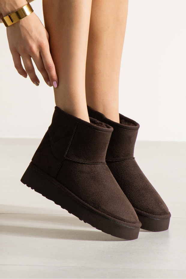 Brown Suede Fur Inside Thick Sole Women's Ankle Boots