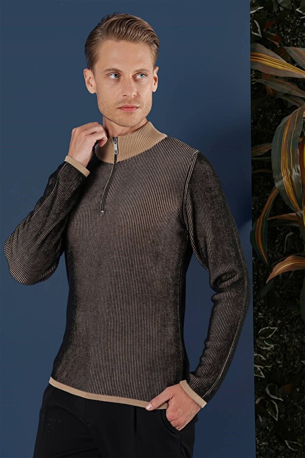 Tr 859 Slim Fit Camel Classic Knitwear