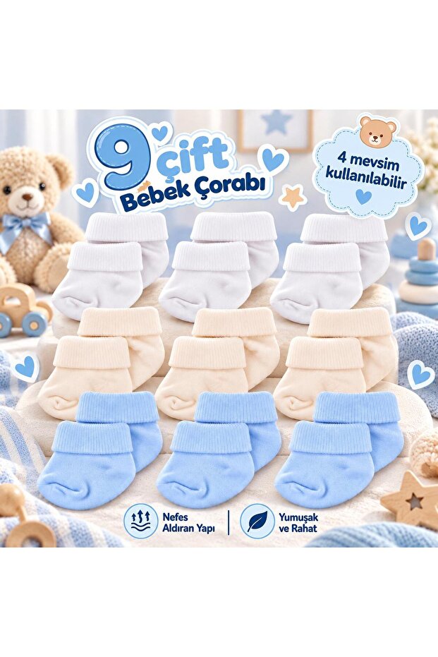 9 Pack Bamboo Newborn Baby Socks, Girls Boys Socks, White Ecru Pink Multicolor