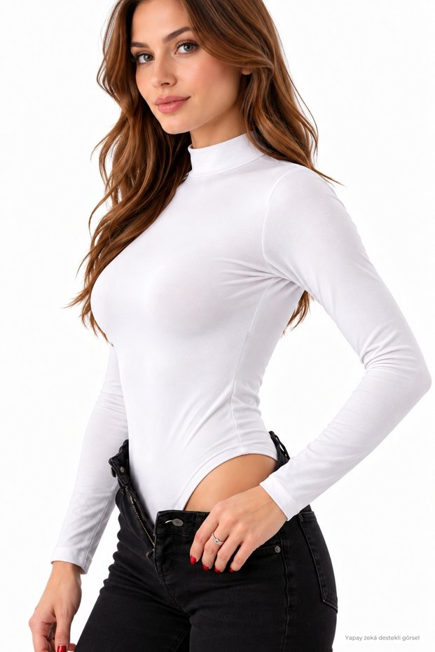 Women's Viscose Turtleneck Bodysuit-White