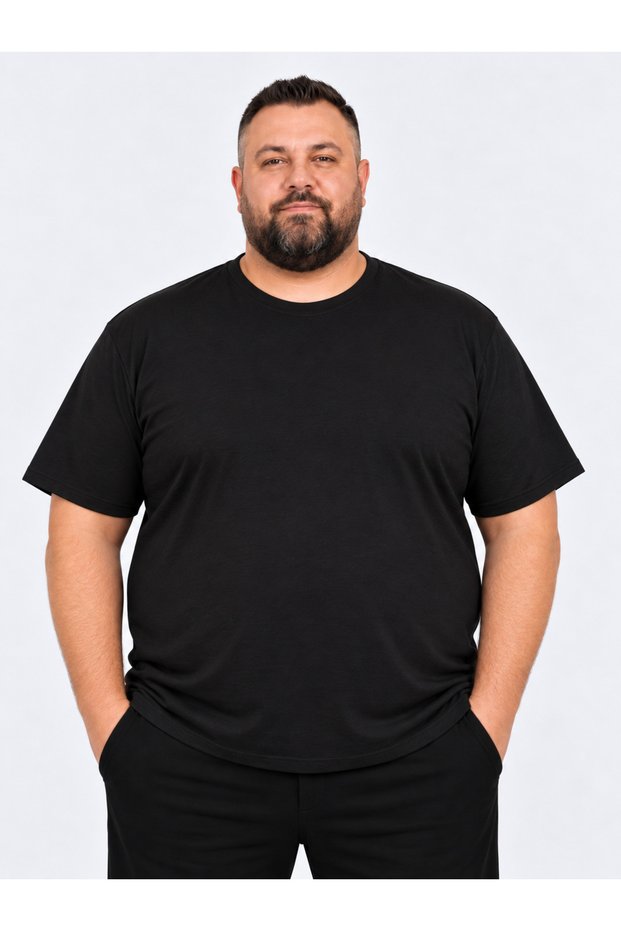Men's Large Size Cotton Lycra Crew Neck T-Shirt
