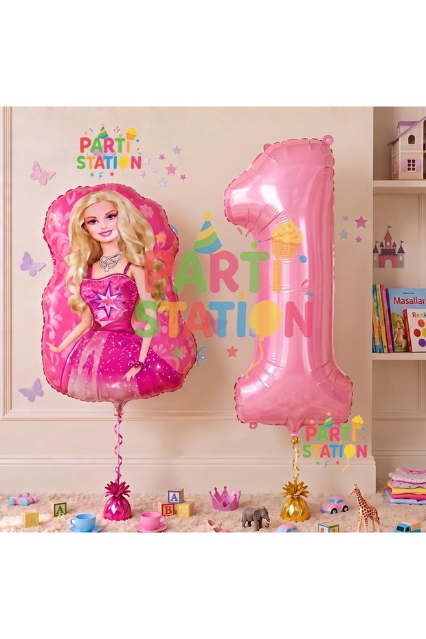 Balloon Concept 1 Year Old Balloon Set Barbie and Pink Figure Balloon Birthday Balloon Set