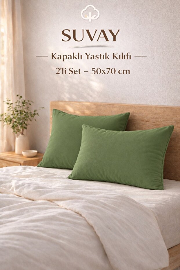 2-Piece Pillowcase with Green Cotton Cover 50X70 cm