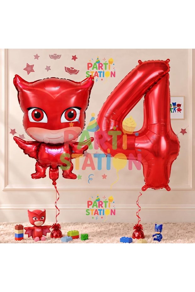 PJ Masks Owlette Balloon 4th Birthday Set PJ Masks Themed Balloons and Red Number Balloons