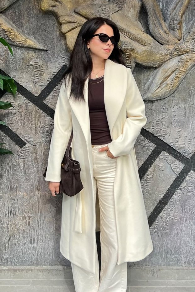 Women's Lined-Belted Slit Detailed Regular Fit Wool Cashmere Coat Sun169