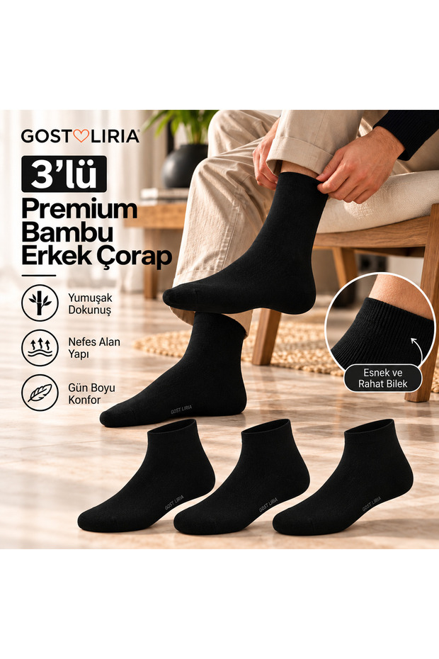 -Premium Bamboo Men's Socks – Black 3-Piece Special Pack