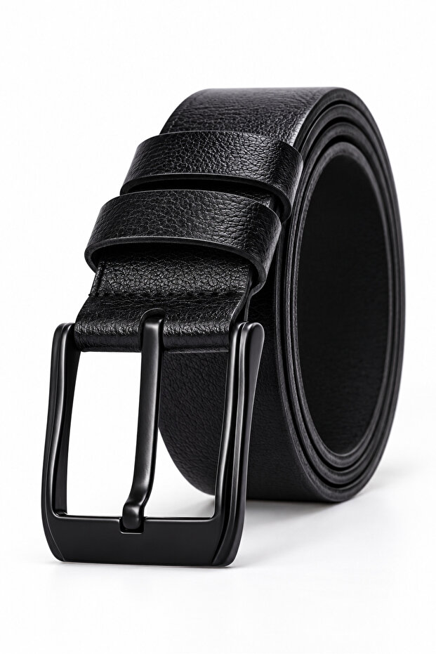 Men's 100% Genuine Buffalo Leather Black Buckle Men's Jeans Belt 4.5 cm Black