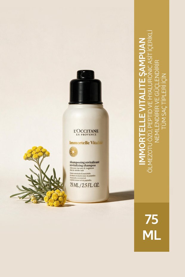 Immortelle Vitalité Revitalizing Shampoo, Containing Immortelle Essential Oil and Peptide, Travel Size, 75 ml