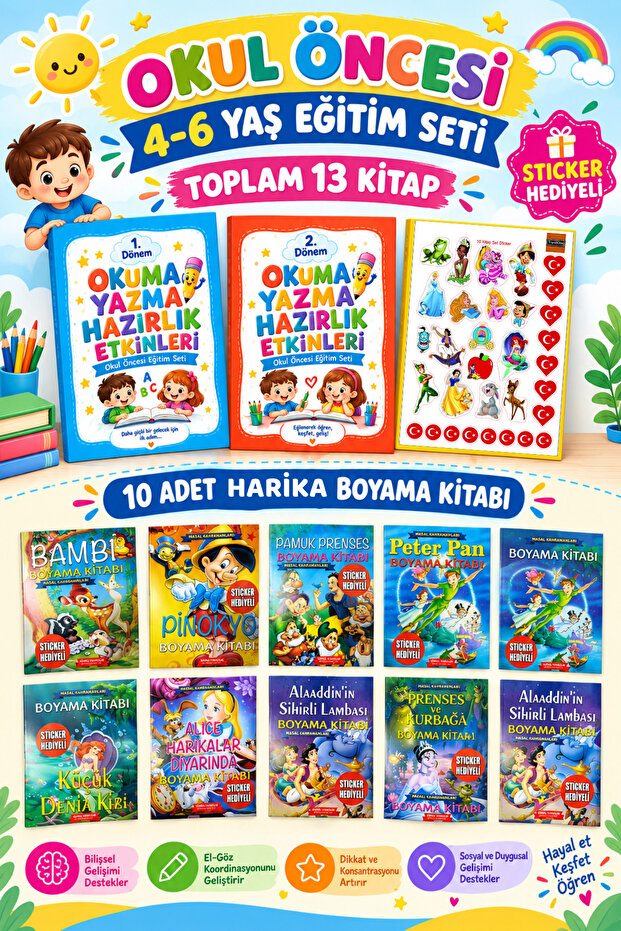3-6 Years Old Educational Set Reading, Writing, Painting, Attention Intelligence That Supports Hand, Finger, Muscle and Mental Development