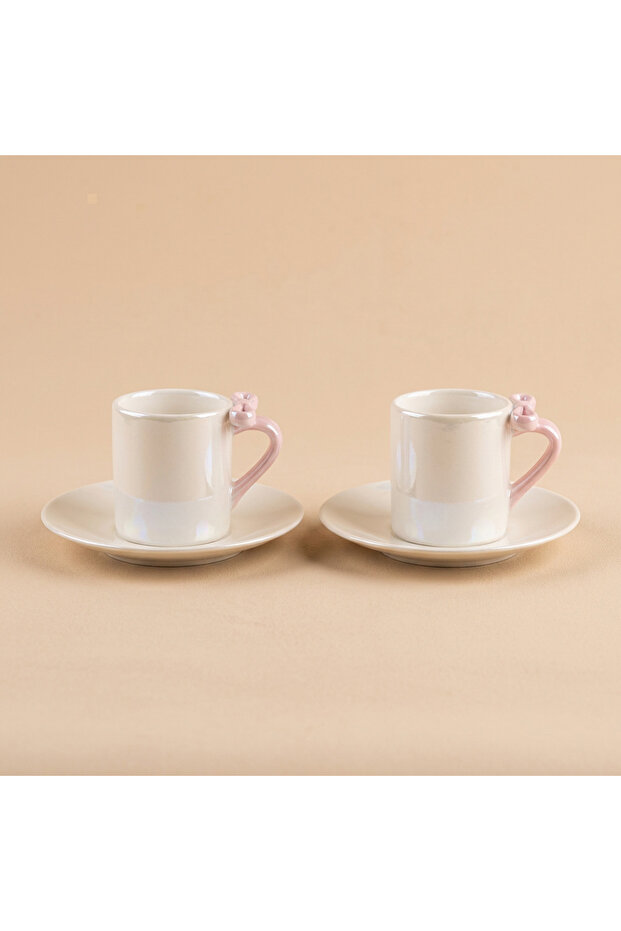 Porcelain Set of 2 Pearlescent Bow Coffee Cups