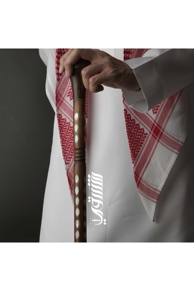 عصا مقبض سنديان مطعمة صدف ونحاس - اسود - ملكي طول 95 سم مع المقبض