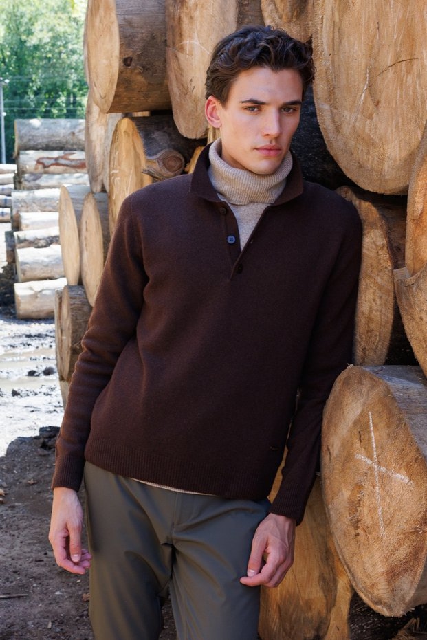 Men's Polo Neck Basic Wool Sweater M.Brown