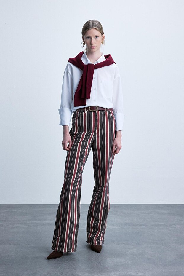Straight Fit Pocketed Regular Waist Long Gabardine Trousers I8222Ax26Wn