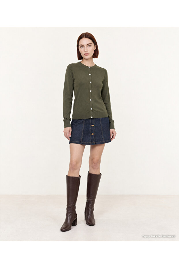 Regular Crew Neck Long Sleeve Cardigan