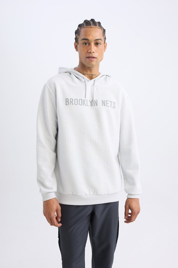 Nba Brooklyn Nets Standard Fit Hooded Jacquard Sweatshirt C8916Ax24Au