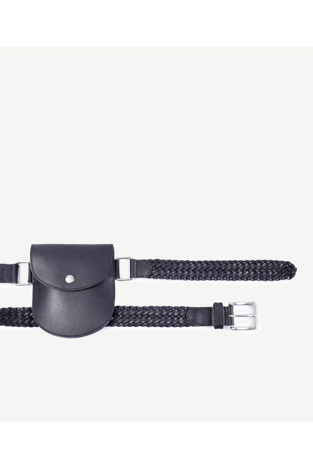 Leather Knitted Waist Belt with Bag Detail