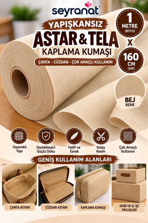 1 Meter, Width 160 Cm, Non-Adhesive Beige Color Bag, Wallet Lining Fabric, Lining, Multi-Purpose Fabric