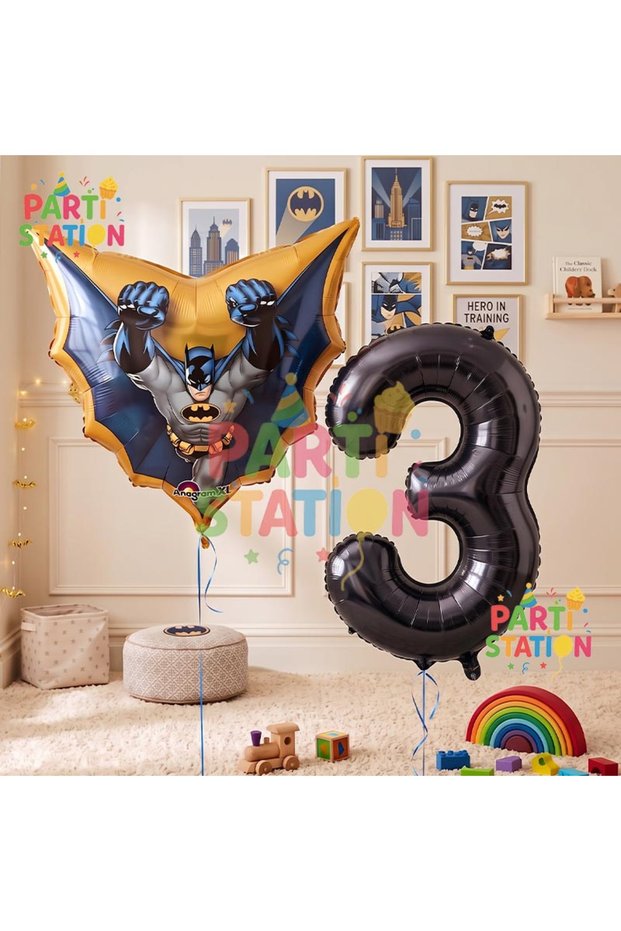 Batman 1 Year Old Black Number Balloon Set Bat Man Batman Birthday Party Balloon Set