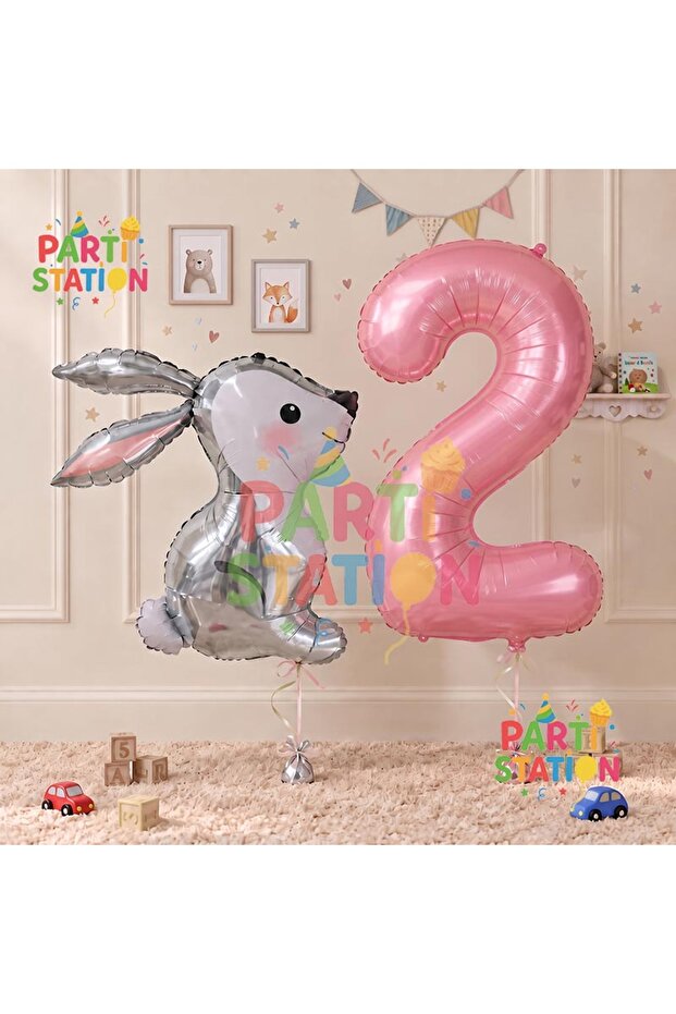 Rabbit Pink 2 Year Old Balloon Set Rabbit Concept Birthday Set Age Balloon Set