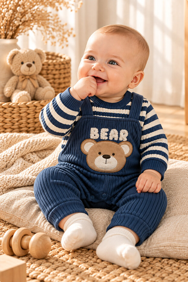 Boy Baby 100% Cotton 3-18 Months Navy Blue Baby Jumpsuit