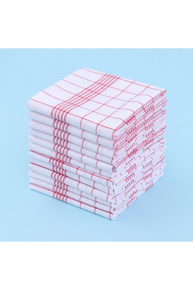 6Pcs Red 6/12Pcs, 45Cm*60Cm, Two-Color Kitchen Tea Towels, Pure Cotton Striped Plaid Kitchen Towels,