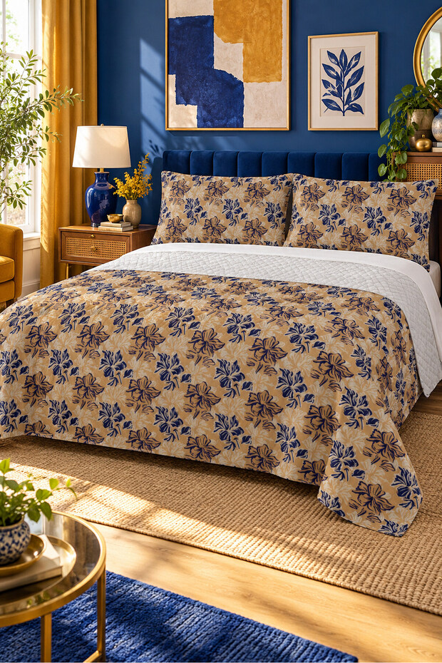 Flower Pattern Double Printed Pique (200x220 Cm) Brown
