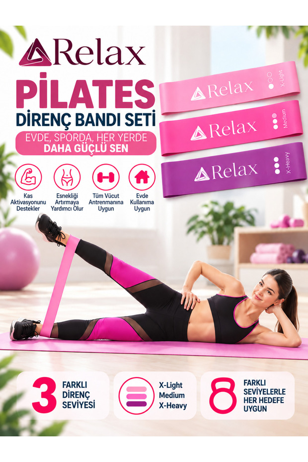 3-Level Pilates Resistance Band Set- X-Light, Medium, and X-Heavy