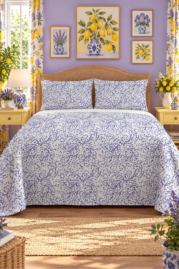 Leaf Patterned Bedspread 200X220 Double Pique Set
