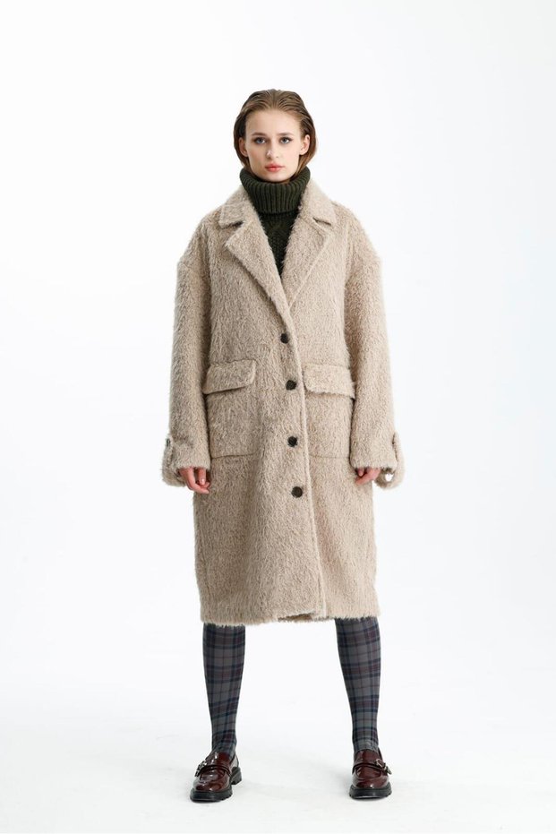 Ninova Teddy Beige Oversize Long Coat
