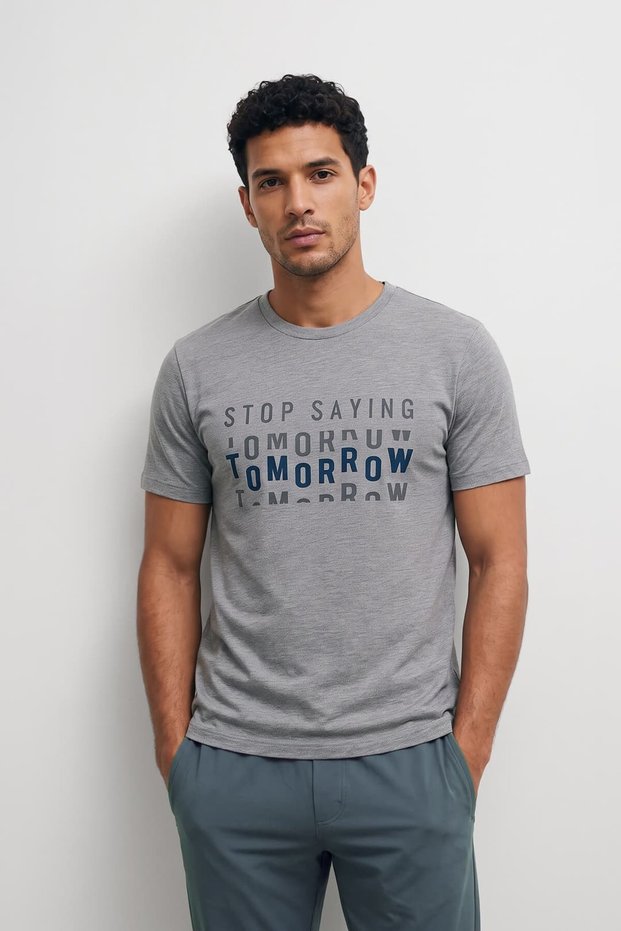 Men's Relaxed Cut Crew Neck Text Printed T-Shirt