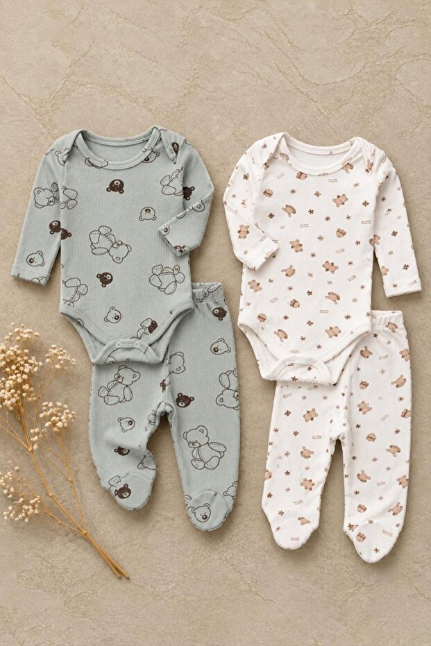 Baby Boy 100% Cotton 4-Piece Top and Bottom Bodysuit Set