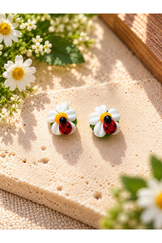 Handmade Murano Daisy Ladybug Beads (2 Pieces)