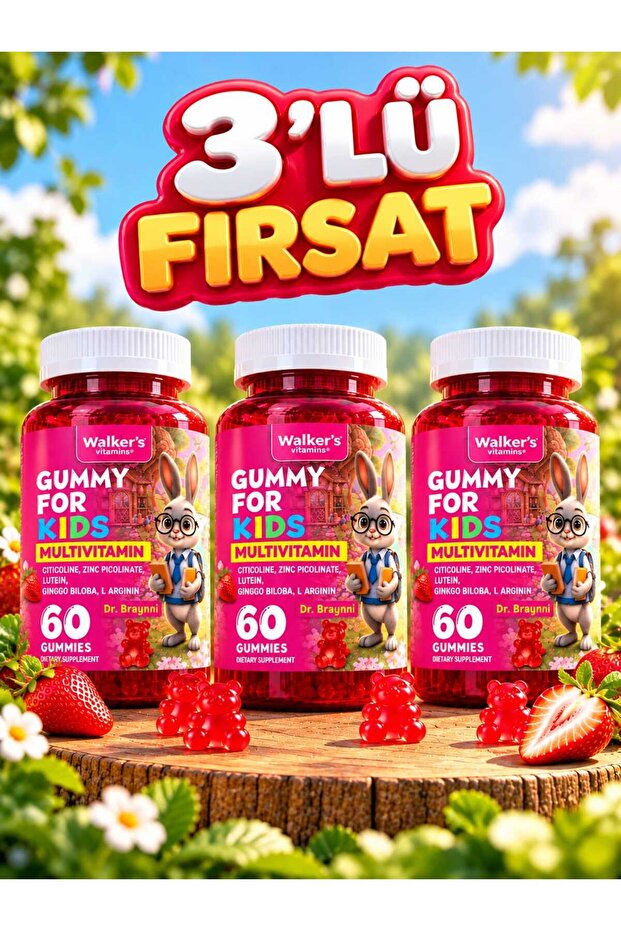 Kids Multivitamin Gummy 3-Pack Chitocolin Lutein Zinc Vitamin C, Immunity, Eyes, Focus, Height Growth