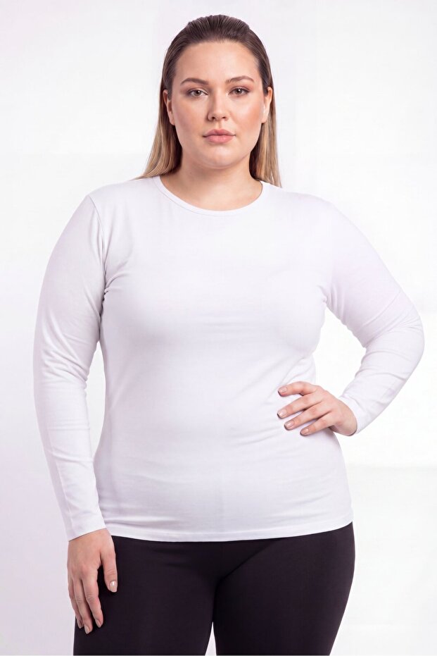 Women's Plus Size Crew Neck Long Sleeve Bodysuit - Cotton Lycra, Stretchy and Comfortable Fit