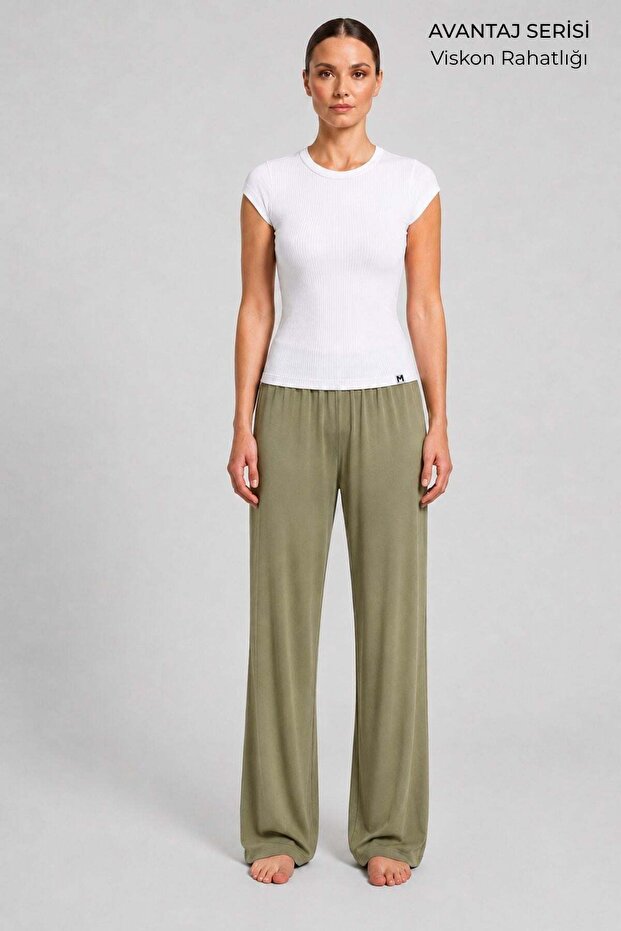 Women's Viscose Flat Cut Bottom Pajamas Island Tea